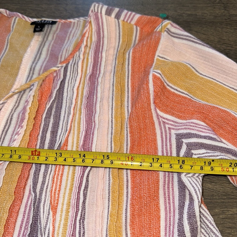 a.n.a Woman Large Shirt Rainbow Striped Tassels Pleated Long Sleeve Blouse Boho - Picture 10 of 14